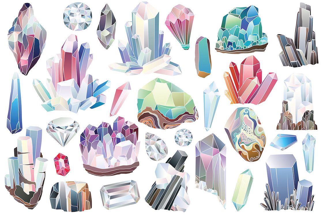 29款手绘钻石水晶宝石类矢量插画 29 crystals gems diamonds clip