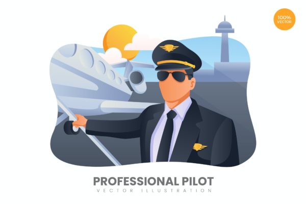 专业飞行员矢量概念插画 professional pilot vector illustration