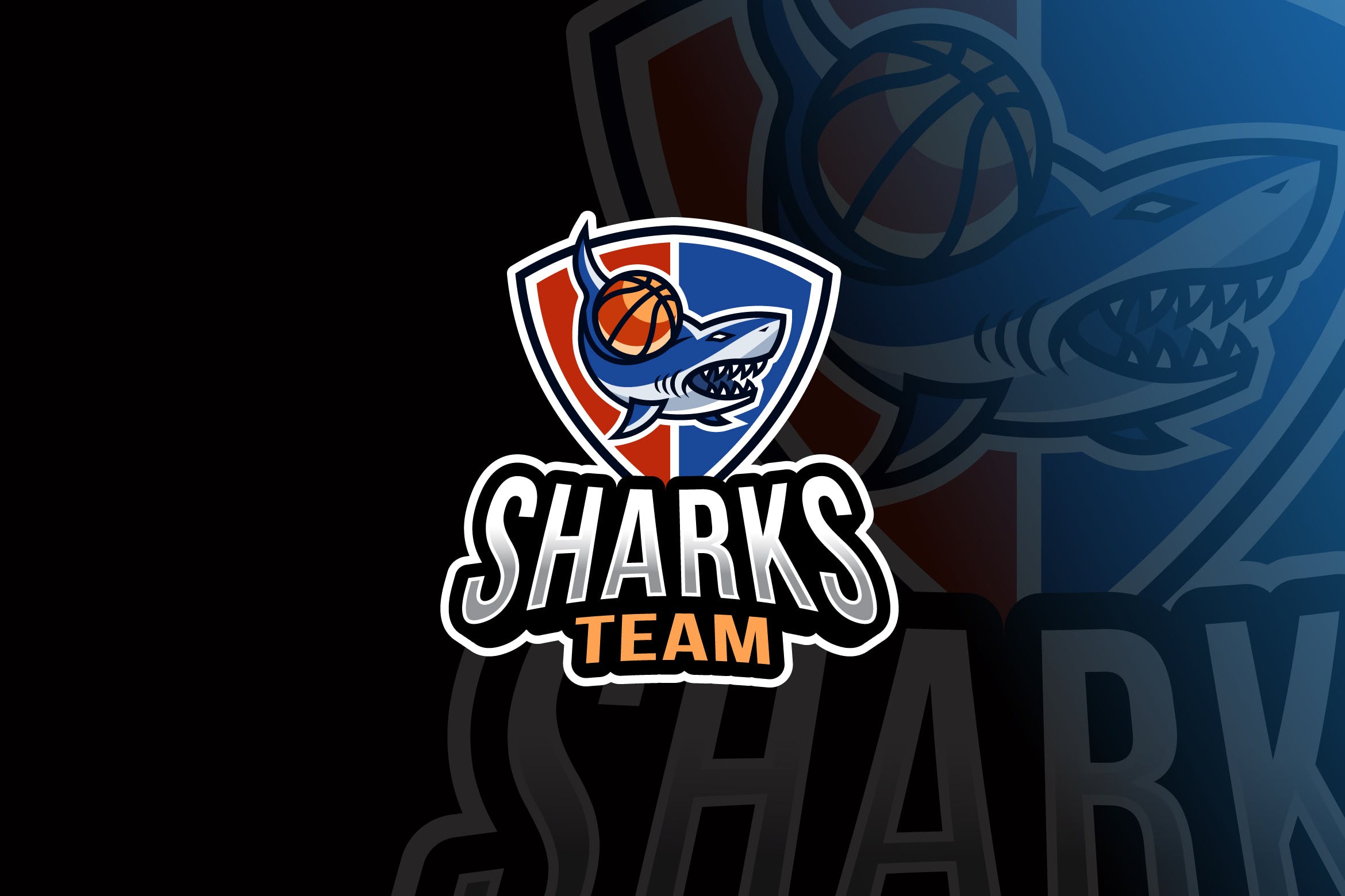 鲨鱼卡通形象篮球队队徽logo设计模板sharksbasketballlogotemplate