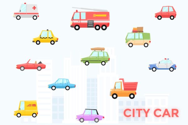 城市交通工具矢量图标素材 city car