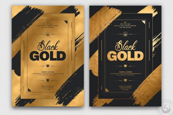 黑金配色奢华海报传单设计模板v15 black and gold flyer template v