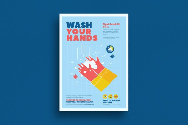 勤洗手-预防新冠宣传海报设计模板 washing hand campaign poster