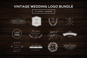 欧美复古设计风格婚礼策划品牌Logo设计模板 Vintage Wedding Logos