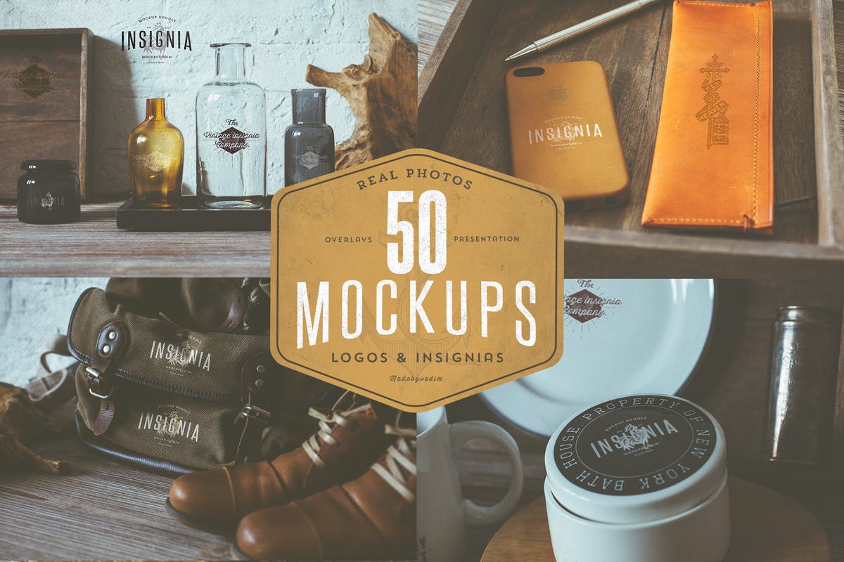 50个复古风格Logo徽标样机模板 50 Hip Logo Overlay Mock-Ups