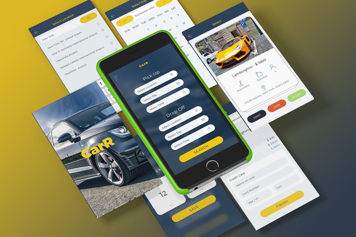 汽车租赁共享汽车类APP应用UI模板 CarR – Car Rental Sketch Mobile UI Kit
