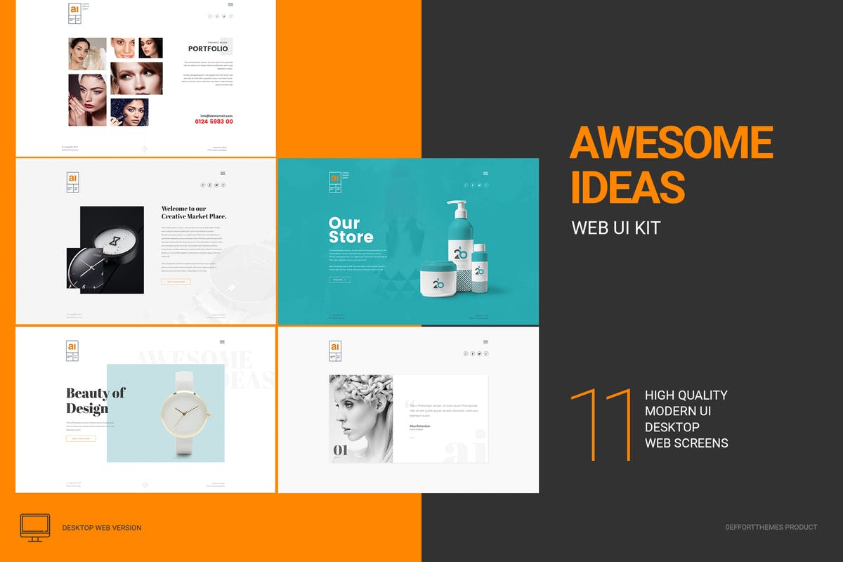 创意多用途网站Web用户界面工具包 Awesome Ideas Web UI Kit