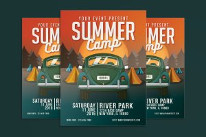 夏令营户外旅行活动宣传单设计模板 Summer Camp Flyer