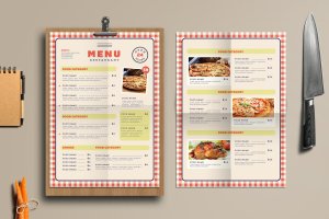 格纹框架餐厅菜单模板设计 Picnic food Menu