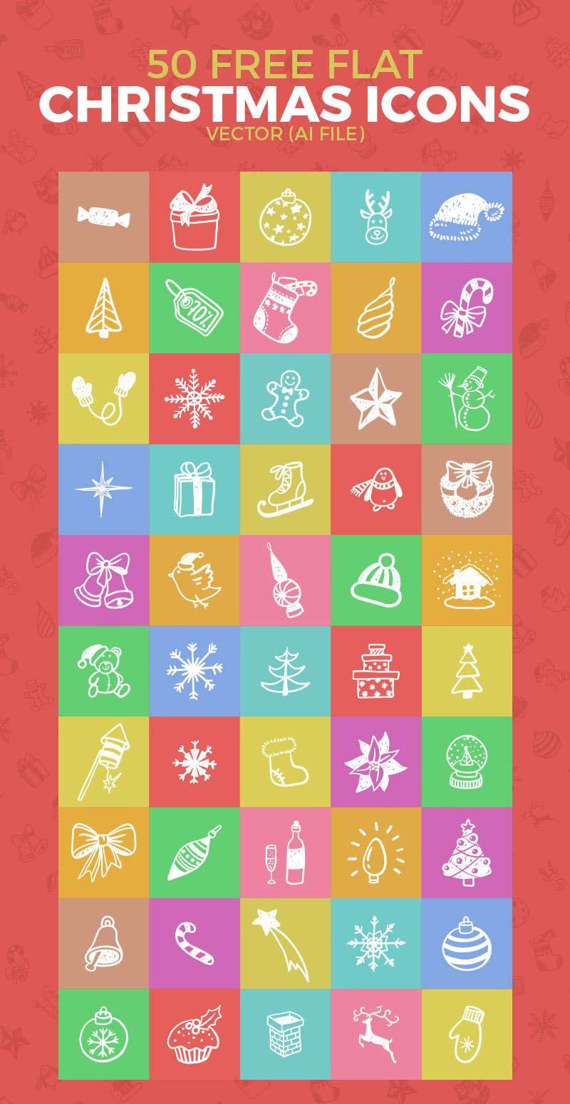 50个手绘风格的圣诞节图标下载[For Ai]