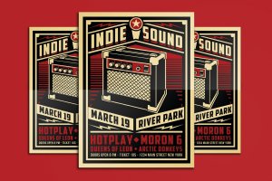 经典复古风格独立音乐传单海报模板 Indie Sound Flyer Poster