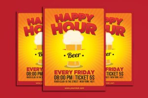 欢乐时光啤酒节海报设计模板 Happy Hour Beer Flyer