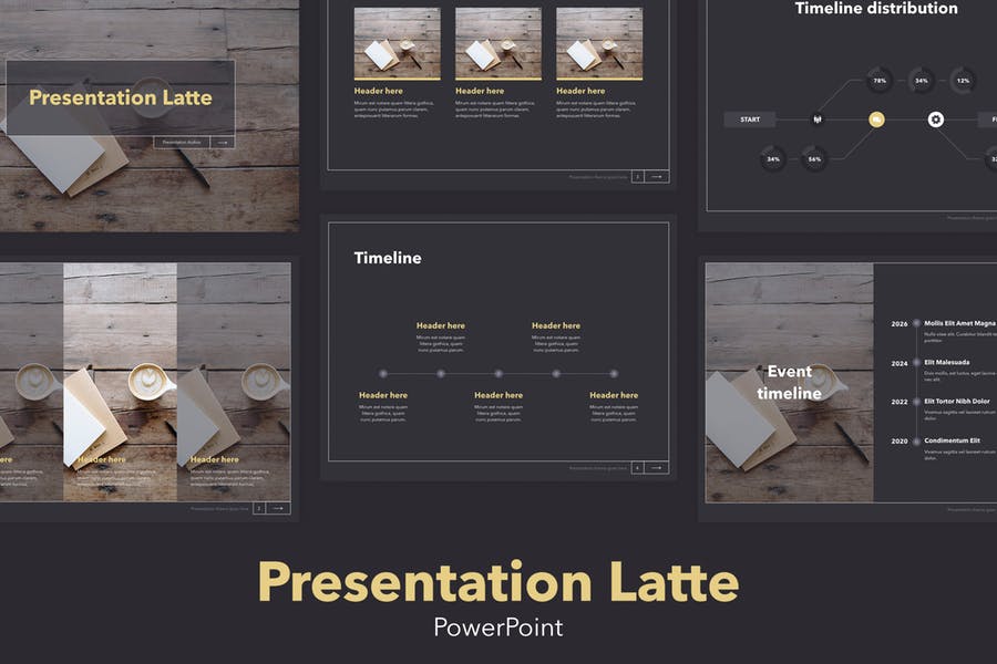 黑色简约背景商务风PowerPoint模板 Latte PowerPoint Template