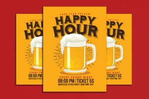 欢乐时光啤酒节宣传单设计模板 Happy Hour Beer Flyer