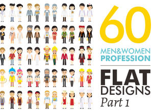 60枚各类职业形象两性性别扁平化图标 60 Men&Women Profession Flat Designs