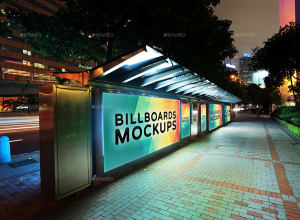 夜间广告牌展示样机模版 Billboards Mockups at Night Vol.2