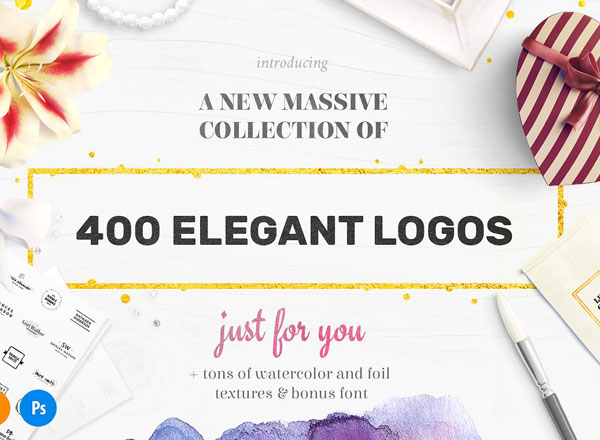 400枚英文标志素材包 Elegant Logo Bundle（内含标志设计纹理和元素）