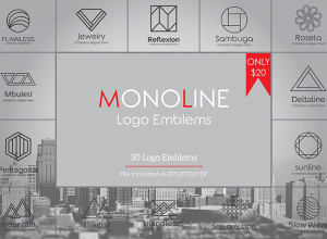 Logo 设计素材包 Geometric Monoline Logo Emblems（内含30枚 Logo 模版）