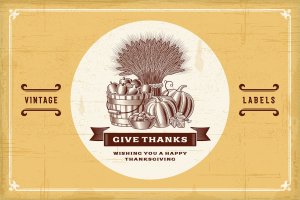 复古设计风格感恩节标签设计素材 Vintage Thanksgiving Labels Set