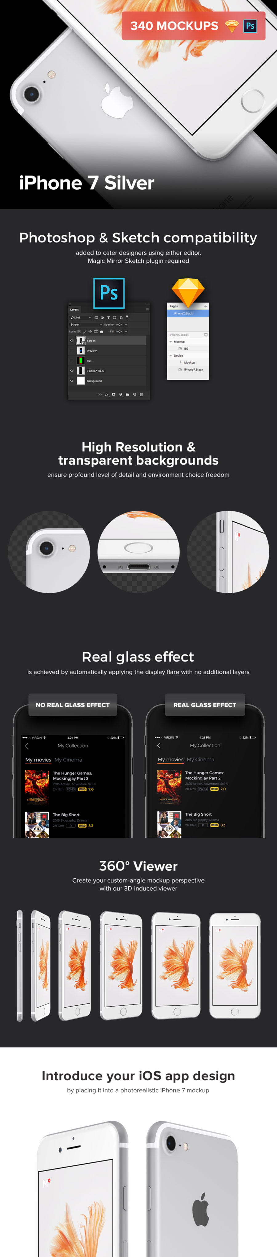 一套完美的iPhone7 360度展示模型银白色版下载[PSD,Sketch,360度HTML效果]
