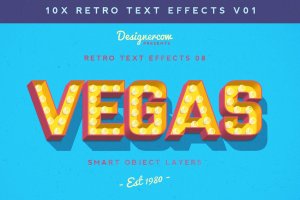 10款复古文本标题3D立体效果PS图层样式 Retro Text Effects V01