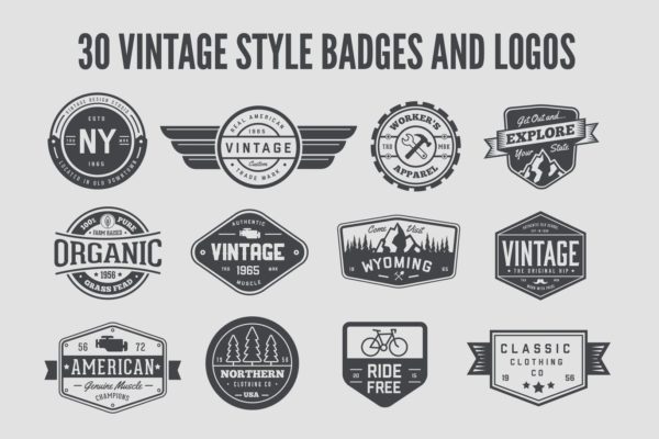 30個復古設計風格徽章&品牌logo設計模板 vintage style badges