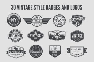 30个复古设计风格徽章&品牌Logo设计模板 30 Vintage Style Badges and Logos