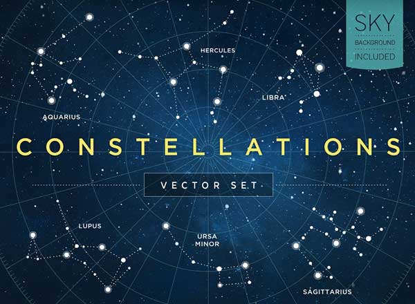 高清星座矢量图合集 Constellations Vector Set（44个恒星组和天空轮）