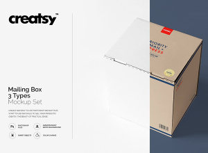 包装盒样机模板（3组模型） Mailing Box 3 Types Mockup Set