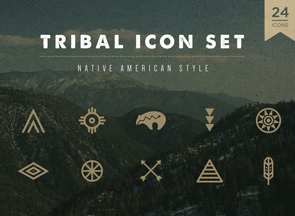 美国土著部落手绘矢量图标集 Tribal Icon Set