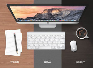 3种场景苹果一体机 iMac 工作场景样机模板 iMac Mock-up
