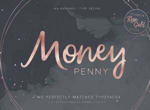 无衬线手写英文字体 Money Penny – Script & Sans（无衬线字体+字体笔刷）