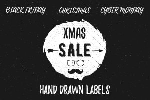 手绘设计风格圣诞节促销标签/Logo设计模板 Hand Drawn Christmas Sale Labels / Logos