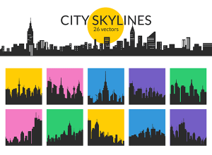 绝对实用的26个城市剪影矢量图形26 City Skyline Vectors (AI, EPS, SVG, PSD & PNG)