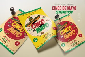 五月五日墨西哥爱国主义节日庆祝活动海报设计模板 Cinco de Mayo Celebration