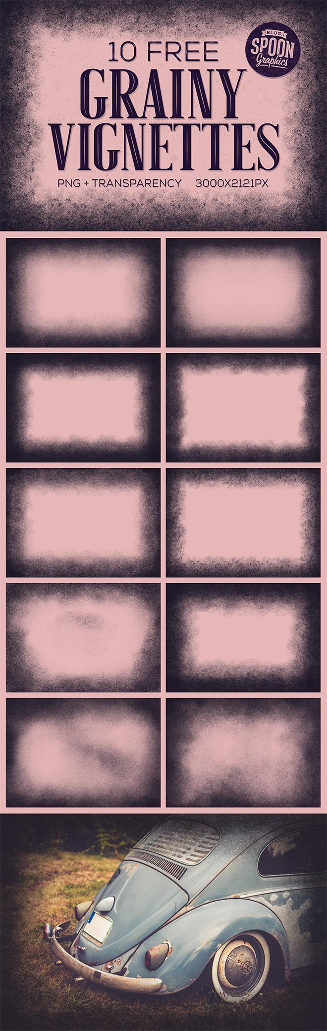 10个晕影效果PNG透明纹理图片 10 Free Grainy Vignette Textures with PNG Transparency