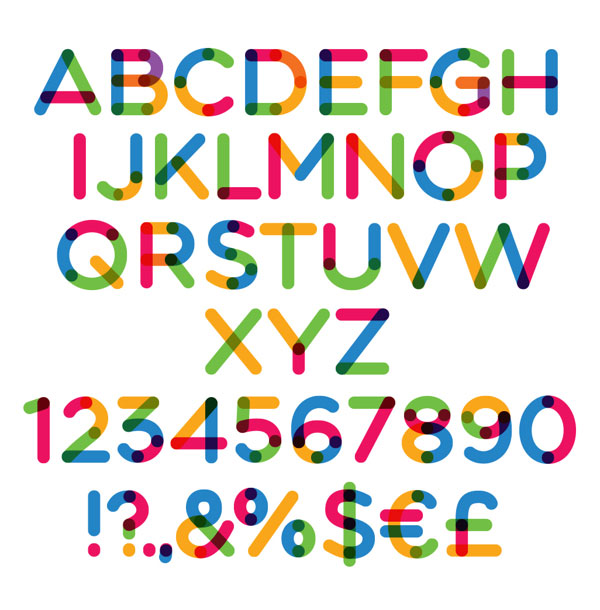 类Youku logo风格的彩色字符素材包 Multicolore Font [AI,EPS,PDF]