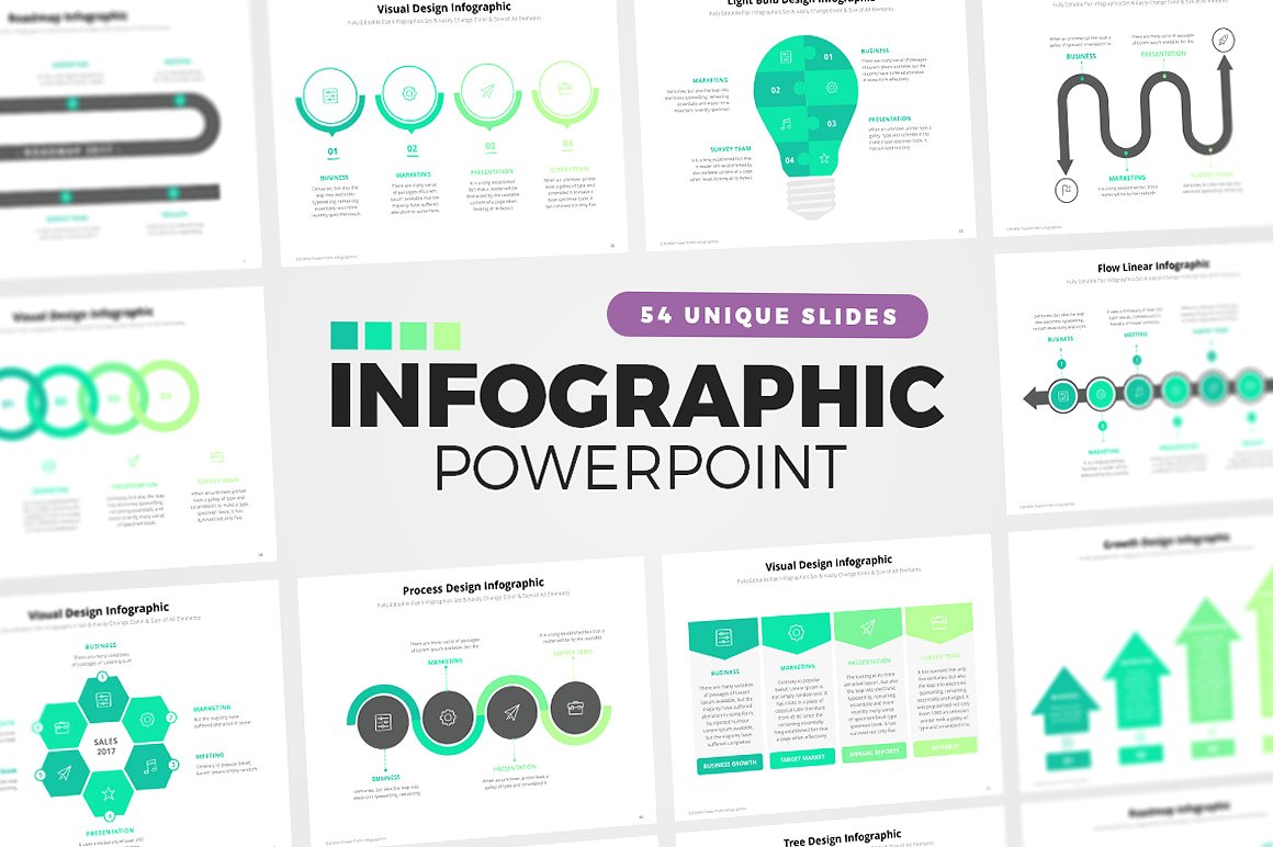54页信息数据图表幻灯片模板 54 PowerPoint Infographic Elements