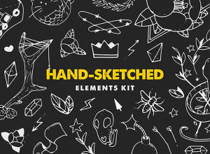 一套精美的暗黑而可爱的手绘的矢量图案集 The Hand-Sketched Elemenets Kit [AI, EPS, PSD]
