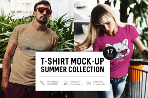 夏日时装T恤服装样机模板 T-Shirt Mock-Up Summer Edition