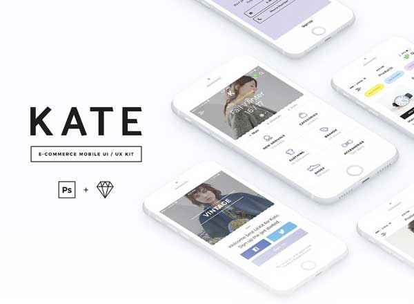 Behance&Dribbble 注册认证设计师出品：KATE Mobile UI / UX Kit 设计套件 [Sketch&PSD]