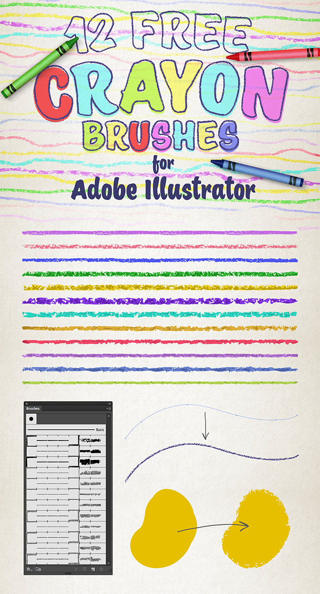 12可用于AI的蜡笔效果笔刷 12 Free Wax Crayon Effect Brushes for Adobe Illustrator