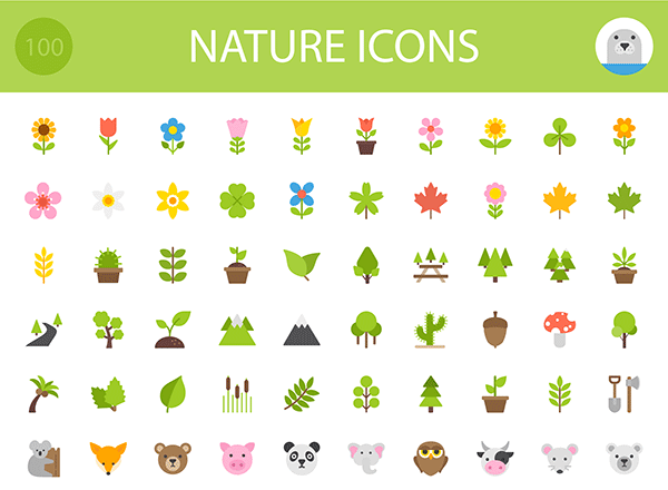 100大自然主题矢量图标合集 100 Nature Icons