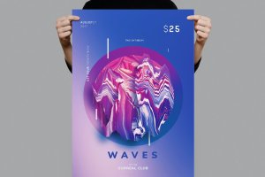 水彩元素美术艺术画展传单/海报模板 Waves Flyer / Poster Template