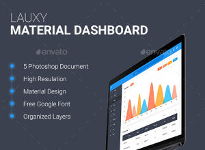 网站应用后台仪表盘界面 UI 模板 Lauxy – Material Dashboard Template PSD Dashboard UI Kit