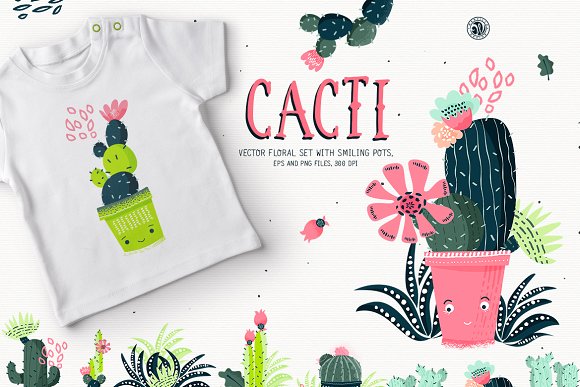 Cacti With Smiling Pots - Illustrations