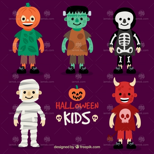 Children dressed up for a halloween party Free Vector