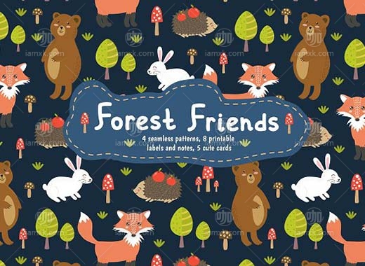 可爱有趣的森林动物矢量素材下载[ai,eps,jpeg,png]