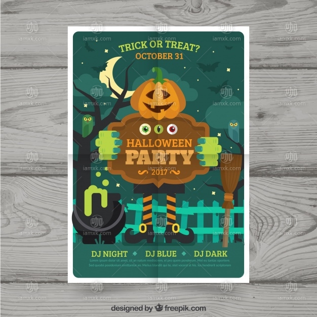 Halloween poster with jack-o\'-lantern inviting for a party Free Vector