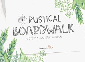 手绘插画元素&配对字体素材集 Rustical Boardwalk