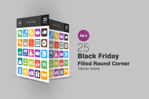 25枚黑色星期五海淘购物节圆角填充图标 25 Black Friday Filled Round Corner Icons